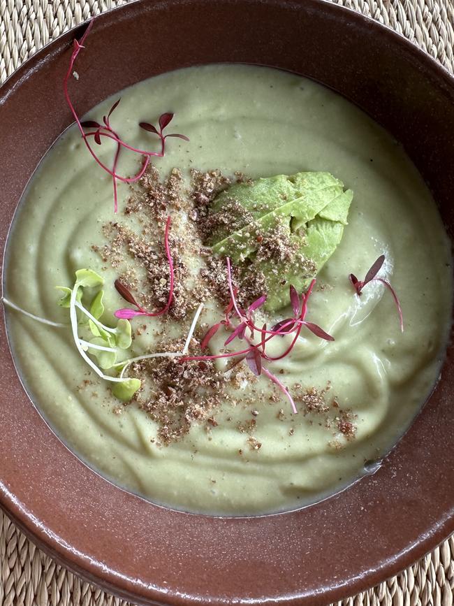 The avocado soup which was way more delicious than it looks. Picture: Milanda Rout