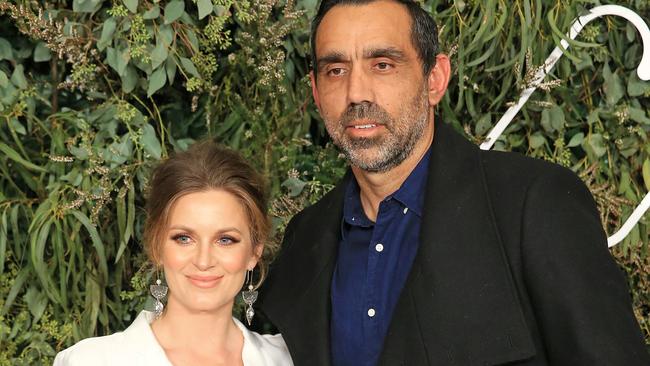 Adam Goodes and wife Natalie Crocker arrive at the Melbourne Entertainment and Convention Centre for the world premiere of the highly-anticipated Adam Goodes documentary, The Australian Dream. Picture: Mark Stewart