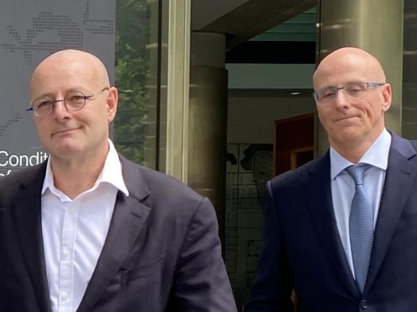 13/12/2024:  Vaughan Bowen (blue shirt and blue tie)  has been found not guilty of insider trading by a jury in Melbourne.  . PIC: Angelica Snowden