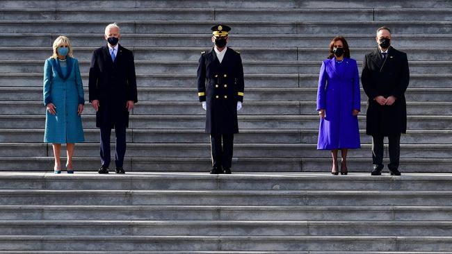 US President Joe Biden, First Lady Jill Biden, US. Vice President Kamala Harris and First Gentleman Douglas Emhoff. Picture: David Tulis / AFP