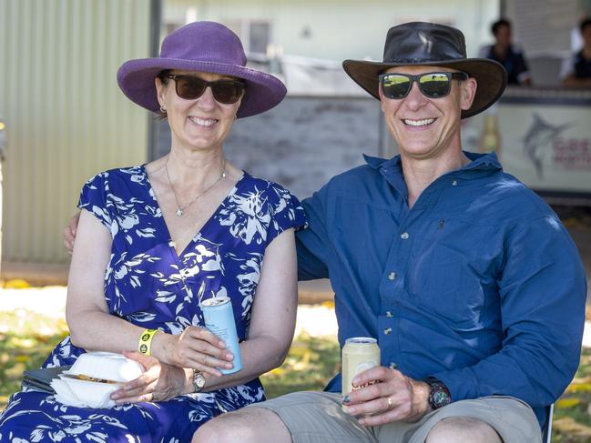 Cate and Dean Harvey at the Katherine Races 2022. Picture: Floss Adams.