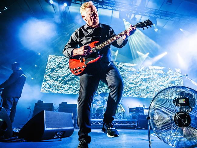 Bernard Sumner, of New Order, at the Myer Music Bowl on Saturday, March 14, 2020. Picture: Luke Sutton