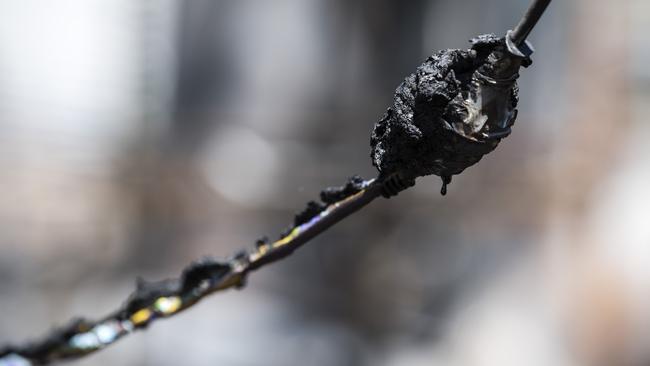 Damage caused by fire that tore through a permanent caravan of a couple and another family at Murphys Creek Escape, Wednesday, September 27, 2023. Picture: Kevin Farmer