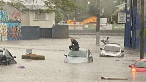 Stranded commuters in Longlands Street, Woolloongabba. Picture: Instagram