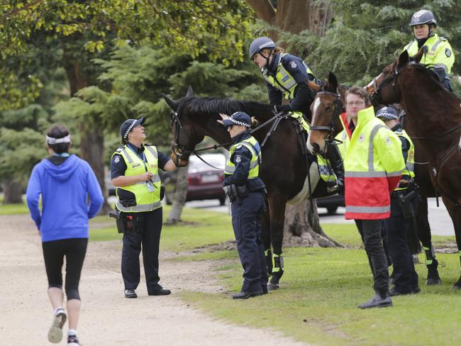 Police have been joined by Red Cross and Victorian Council of Churches to discuss safety concerns at Princes Park. Picture: Wayne Taylor