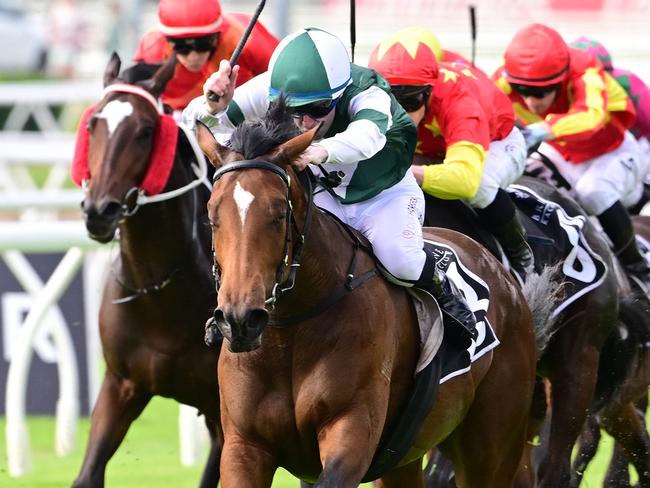 Kelly Schweida-trained filly Sunrays shows her class by scoring the Listed Show A Heart at Eagle Farm. Picture: Grant Peters, Trackside Photography.