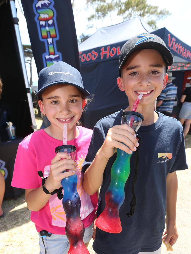 Alyssa, 9, and Joshua, 12, enjoy a Slushie. Picture: Mike Dugdale