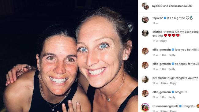 Chelsea Randall and Marijana Rajcic announce their engagement. Picture: Supplied