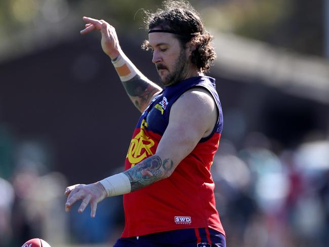 Cam McCabe of DR kicking for goal during the RDFL football semi-final between Diggers Rest and Rupertswood played at Clarke Oval Sunbury on Saturday 31st August, 2019.