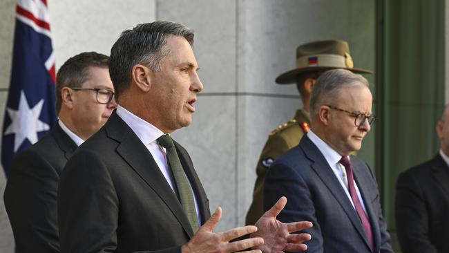 Defence Minister Richard Marles speaks at a press conference after releasing the Defence Strategic Review at Parliament House Canberra. Picture: NCA NewsWire / Martin Ollman