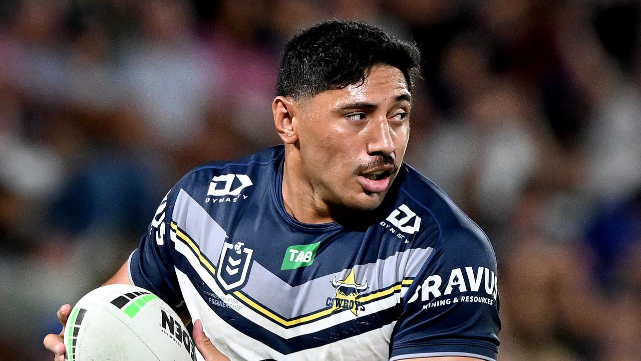 SUNSHINE COAST, AUSTRALIA - FEBRUARY 18: Jason Taumalolo of the Cowboys in action during the NRL Trial Match between the Brisbane Broncos and the North Queensland Cowboys at Sunshine Coast Stadium on February 18, 2023 in Sunshine Coast, Australia. (Photo by Bradley Kanaris/Getty Images)