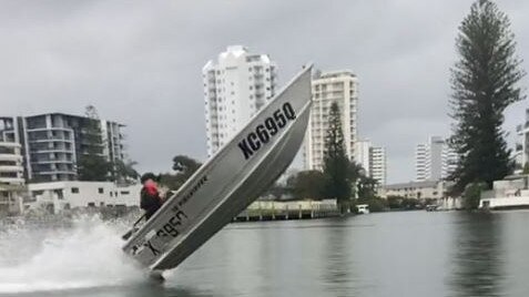 Screen shot from social media of dangerous stunts being performed on Gold Coast waterways. Picture: Supplied