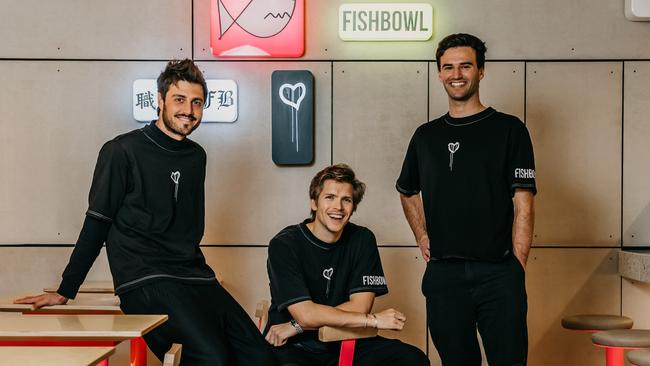 Fishbowl founders Nathan Dalah, Nic Pestalozzi and Casper Ettelson. They’ve branched out into Side Room. Picture: Nikki To