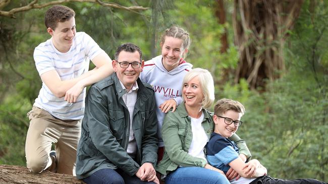 Premier Daniel Andrews and his family before the start of the election campaign in 2018. Picture: Alex Coppel