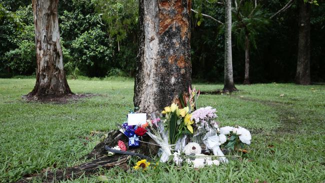 Scene of the fatal traffic crash at Manoora in 2022 where an allegedly stolen Toyota Yaris left Pease Street near the Saltwater Creek bridge and crash into a tree. Picture: Brendan Radke