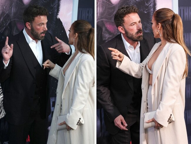 A lip reader has revealed what Jennifer Lopez and Ben Affleck were talking about during their tense exchange. Pictures: Jen Lowery / MEGA, Chelsea Lauren/Shutterstock