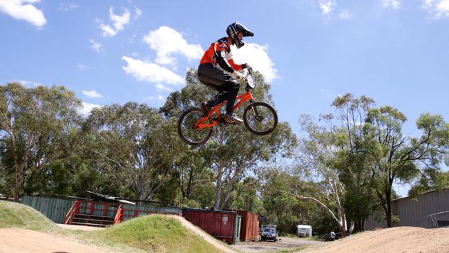 Brad Shaylor flies across the track.