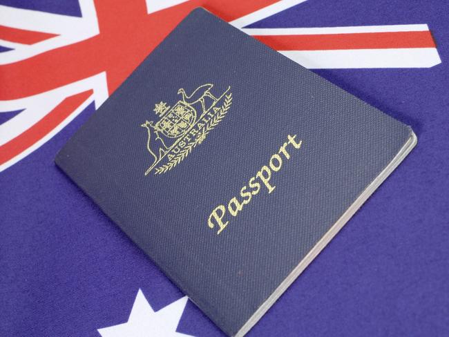 Close up of Australian flag with travel passport