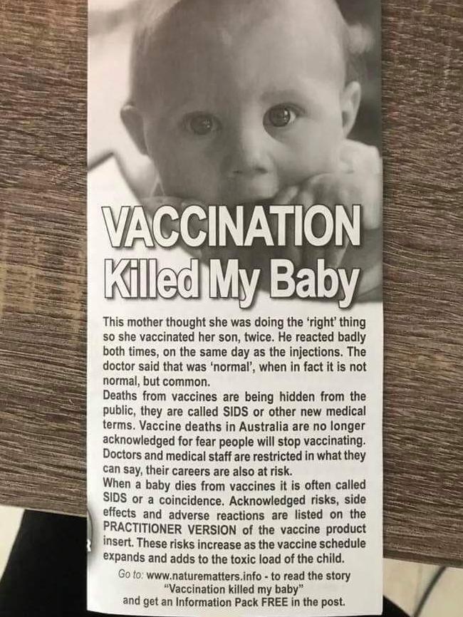 A discredited anti-vax pamphlet distributed by Stephanie Messenger.