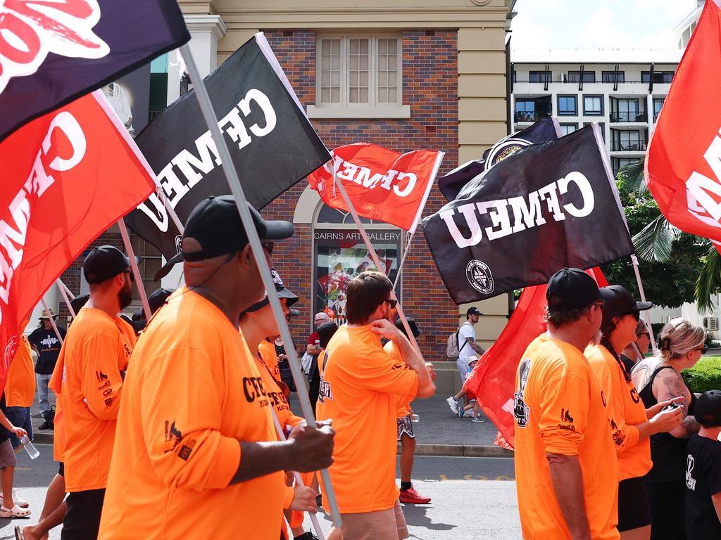 CFMEU union members and their children march in the annual Labour Day march along the Cairns Esplanade and through the Cairns CBD. Picture: Brendan Radke