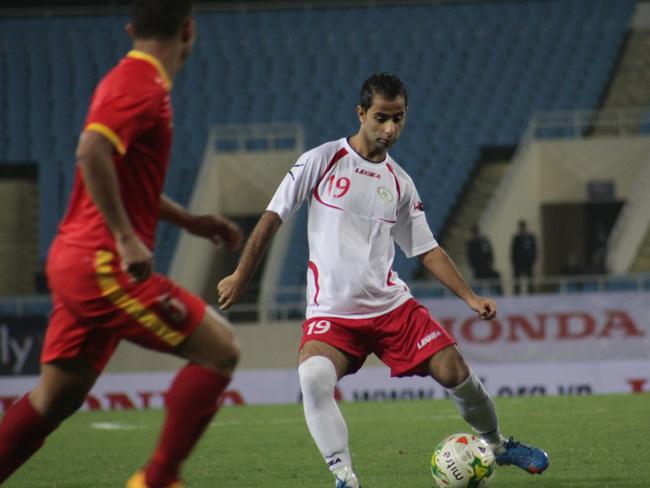 Pic of Palestine midfielder Abdelhamid Abuhabib. He lives just 30km from his mother and sisters, but has to travel 48 hours round the Middle East to see them thanks to the border controls and road blocks in place around the Gaza Strip. Supplied pic from team media manager Amro 0450 955 008.