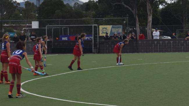 Gympie hosted the 2021 Under 13 Girls State hockey championships over the last four days, with Brisbane teams taking out two of the three division titles. Brisbane 1 prepare to attack from a corner. Pictures: Josh Preston