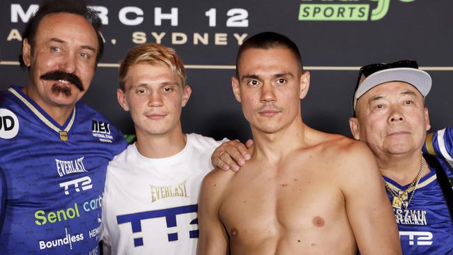 Michael Zerafa has claimed Nikita Tszyu (left centre) is actually a better fighter than his brother Tim (right centre). Picture: Getty Images.