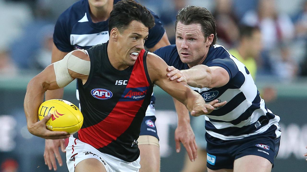 Dylan Shiel breaks away from Patrick Dangerfield. Picture: Michael Klein