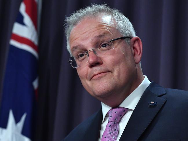 Prime Minister Scott Morrison speaks at a press conference at Parliament House in Canberra, Sunday, February 2, 2020. Bridget McKenzie has given Prime Minister Scott Morrison her resignation as agriculture minister over sports funding decisions she made in her previous portfolio as sports minister. (AAP Image/Mick Tsikas) NO ARCHIVING