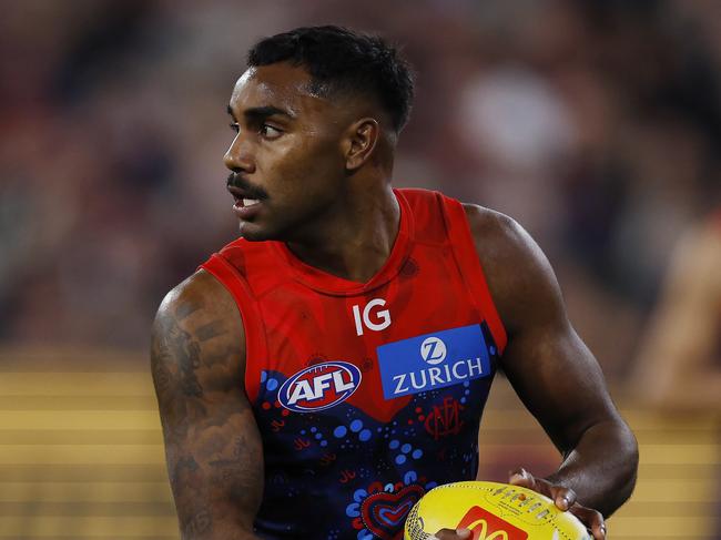 MELBOURNE , AUSTRALIA. May 26 , 2024.  Round 11. Melbourne vs St Kilda at the MCG.   Kysaiah Pickett of the Demons     . Pic: Michael Klein