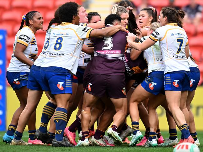 The brawl between the Broncos and Eels stole the headlines on the opening round of the NRLW season. Picture: Albert Perez/Getty Images