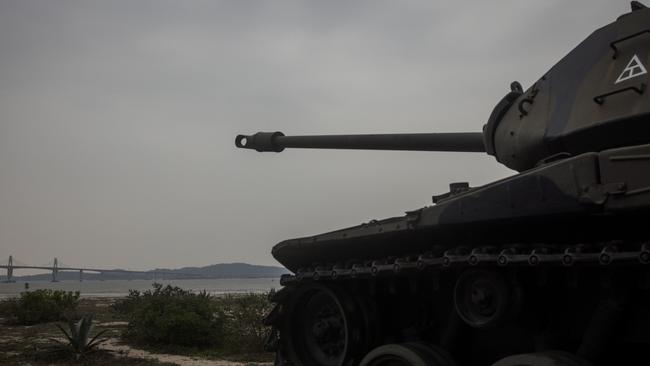 Tanks used by the Taiwan military pictured at a beach in Kinmen, Taiwan.