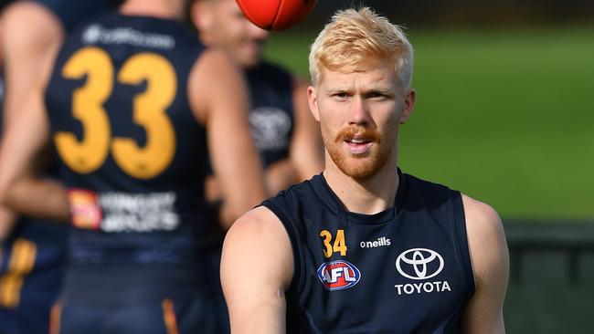 Elliott Himmelberg of the Crows during Crows training at West Lakes. Picture: Mark Brake