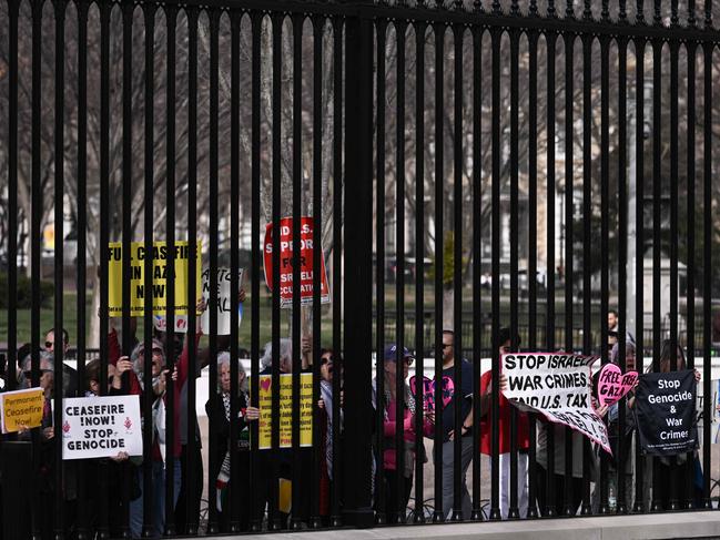 Protesters outside of the White House gates call for a ceasfire in Gaza in Washington, DC. Picture: AFP