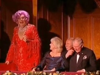 Within seconds of Dame Edna’s unexpected arrival the future King was already laughing.