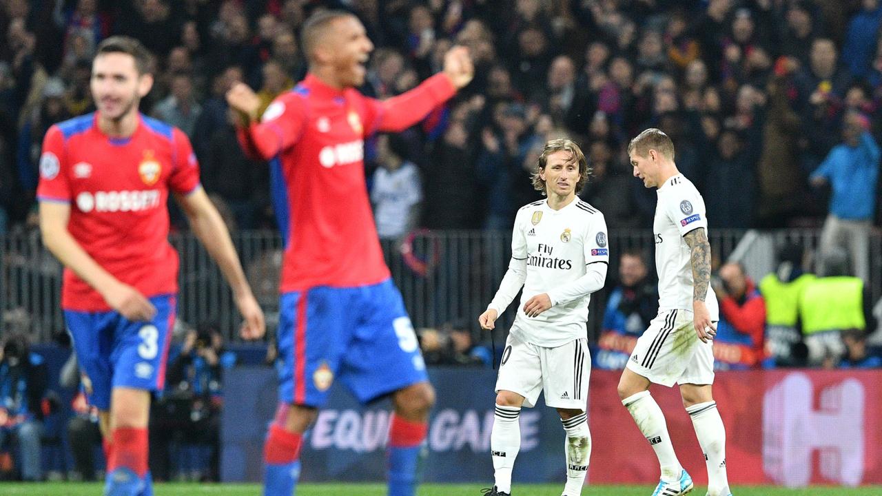 Stunned! Luka Modric and Toni Kroos react with disappointment after Real Madrid were shocked by CSKA Moscow.