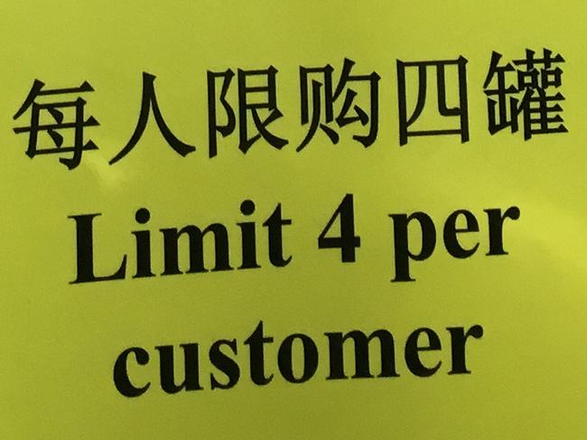 Cans of a2 Platinum infant milk formula at Chemist Warehouse in Bourke St, Melbourne. A limit of four cans per customers. The store is frequented by daigous buying product and shipping it to China. Picture: Alex Sampson