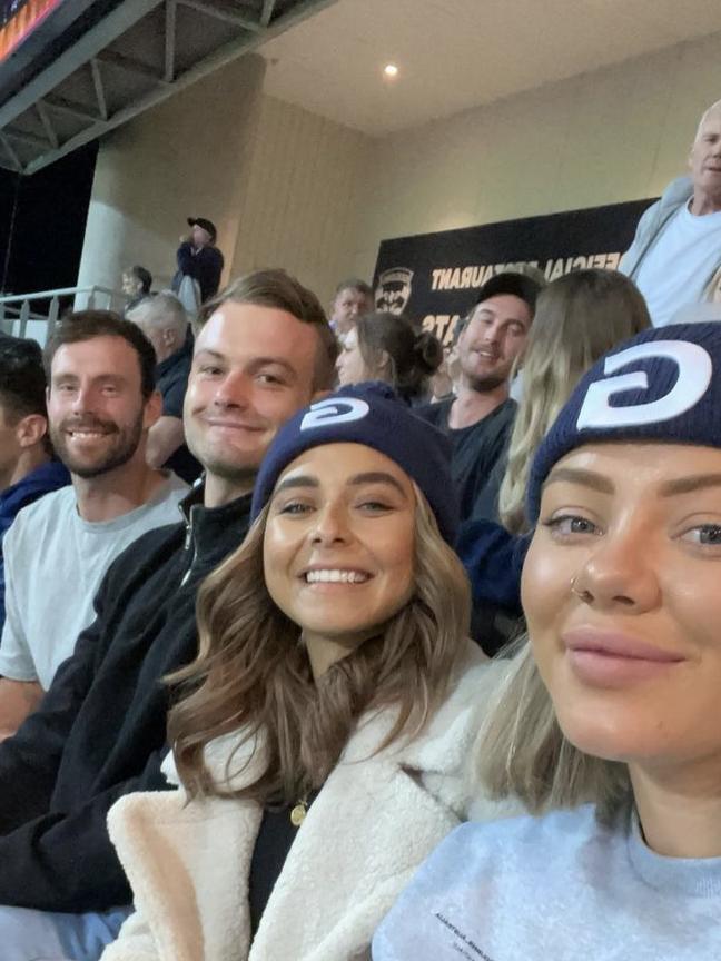 Brooke Blurton watches Geelong play Brisbane. Picture: Instagram