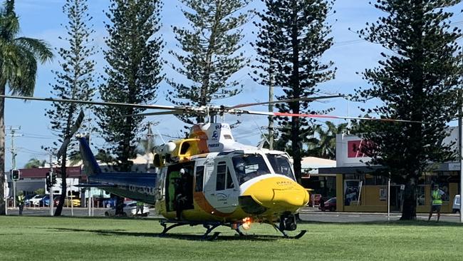 The RACQ CQ Rescue helicopter outside Mackay Regional Council chambers. Picture: Melanie Whiting