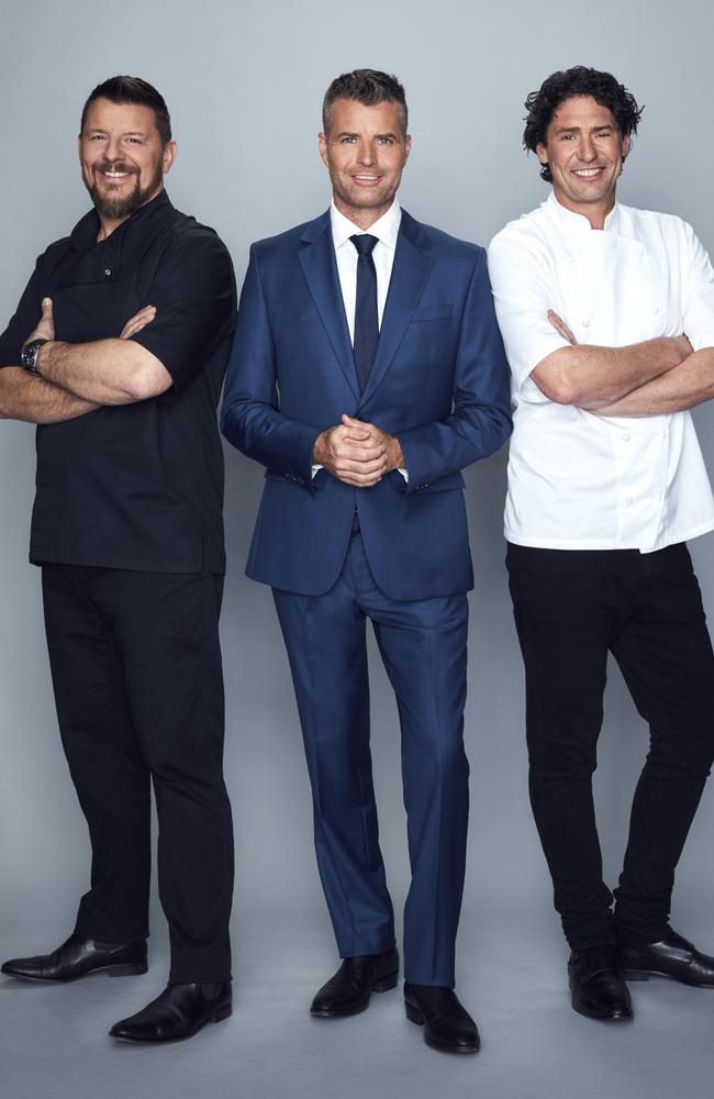 Pete Evans in his My Kitchen Rules days with Manu Feildel (L) and Colin Fassnidge. Picture: Supplied