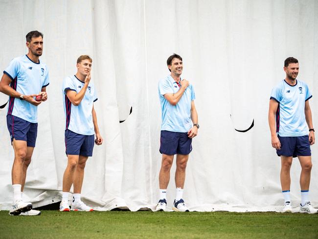 Aussie young gun Charlie Anderson at training for NSW on Friday morning alongside superstars Mitchell Starc, Pat Cummins and Josh Hazlewood. Picture: Tom Parrish