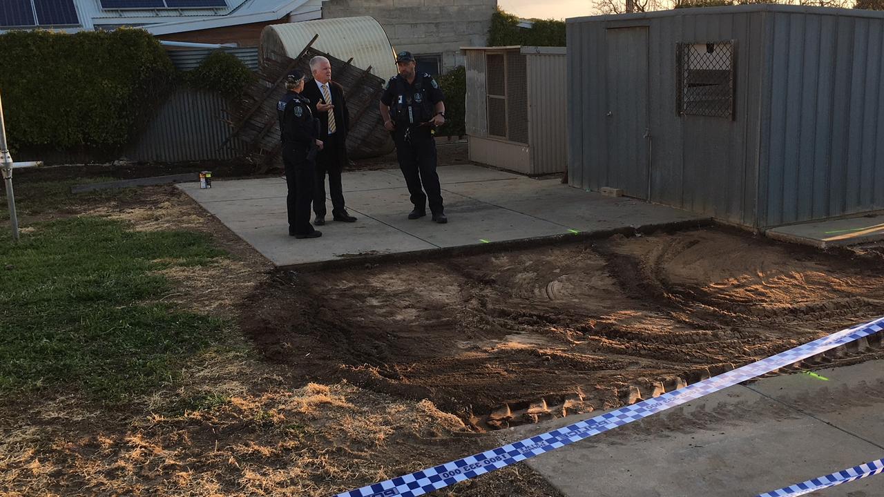 Police at the property where they dug in the morning for the remains of Colleen Adams, who disappeared in 1973. Picture: Naomi Jellicoe