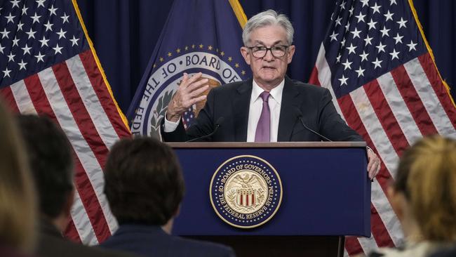 US Federal Reserve Board Chairman Jerome Powell speaks to reporters. Picture: AFP.