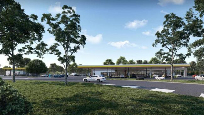 An artist's impression of the 24-hour service centre planned for New Italy, on the Pacific Highway.