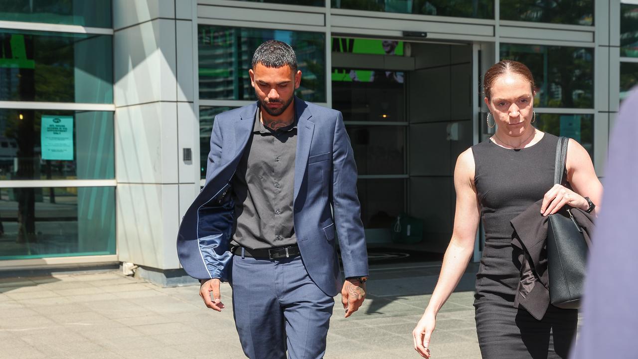 Tarryn Thomas leaves AFL House after being interviews. Picture: Brendan Beckett