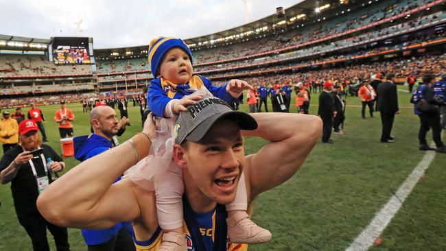 Redden celebrates West Coast’s 2018 AFL grand final win over Collingwood. Picture: Mark Stewart