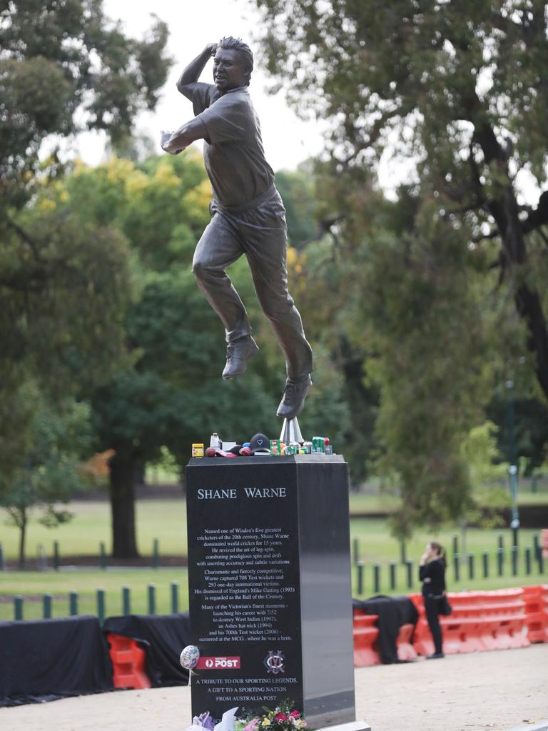 Shane Warne’s statue at the MCG. Picture: NCA NewsWire / David Crosling