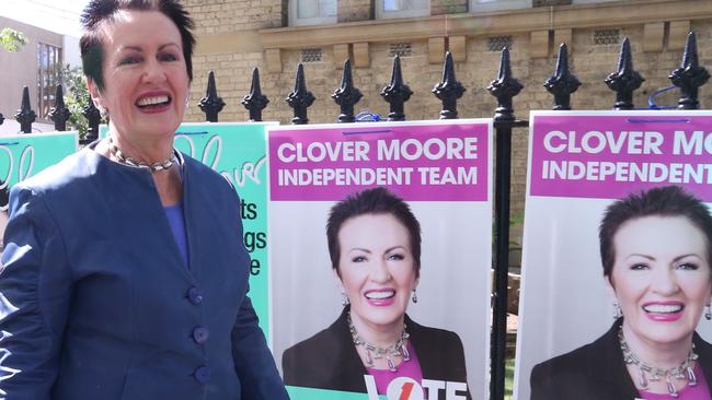 Sydney Lord Mayor Clover Moore campaigning in Surry Hills on Saturday during the NSW local Government elections. Picture: Adam Taylor