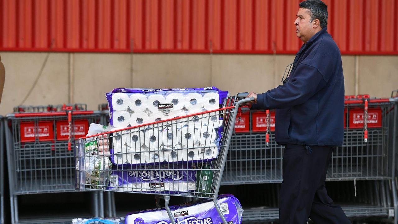 Customers left Costco stores with enough toilet paper to service a small village. Picture: William West/AFP