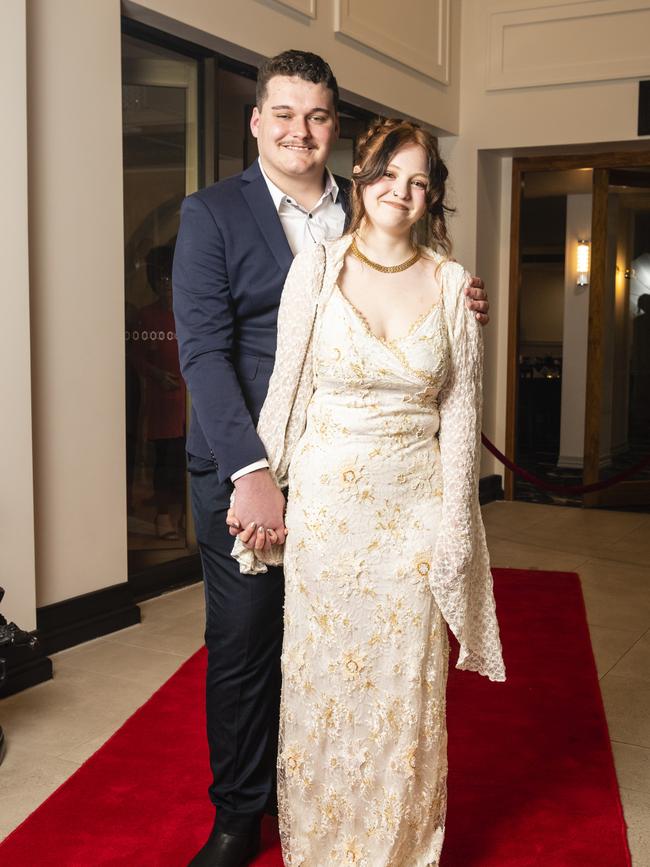 Graduate Erika Smith with partner Garrett Gulliver at the Toowoomba Flexi School formal at Burke and Wills Hotel, Thursday, October 20, 2022. Picture: Kevin Farmer